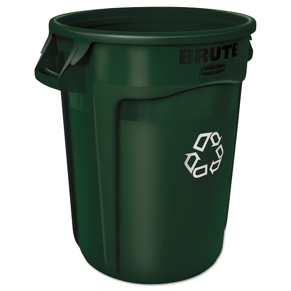 32 Gal Round Trash Can, Green, Open Top, Plastic